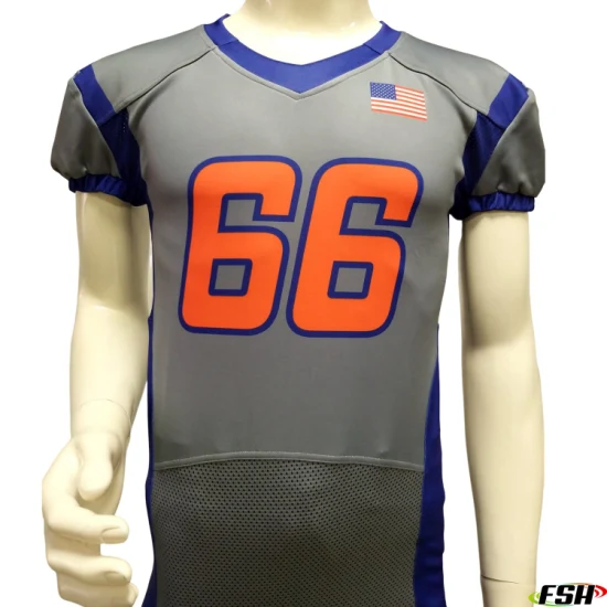 Camiseta de fútbol americano con parte inferior elástica de secado rápido de impresión por sublimación de diseño personalizado profesional al por mayor